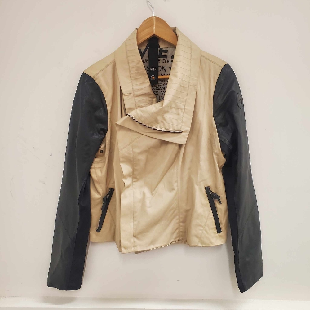 RUDSAK Two-Tone Cream and Black Leather Jacket